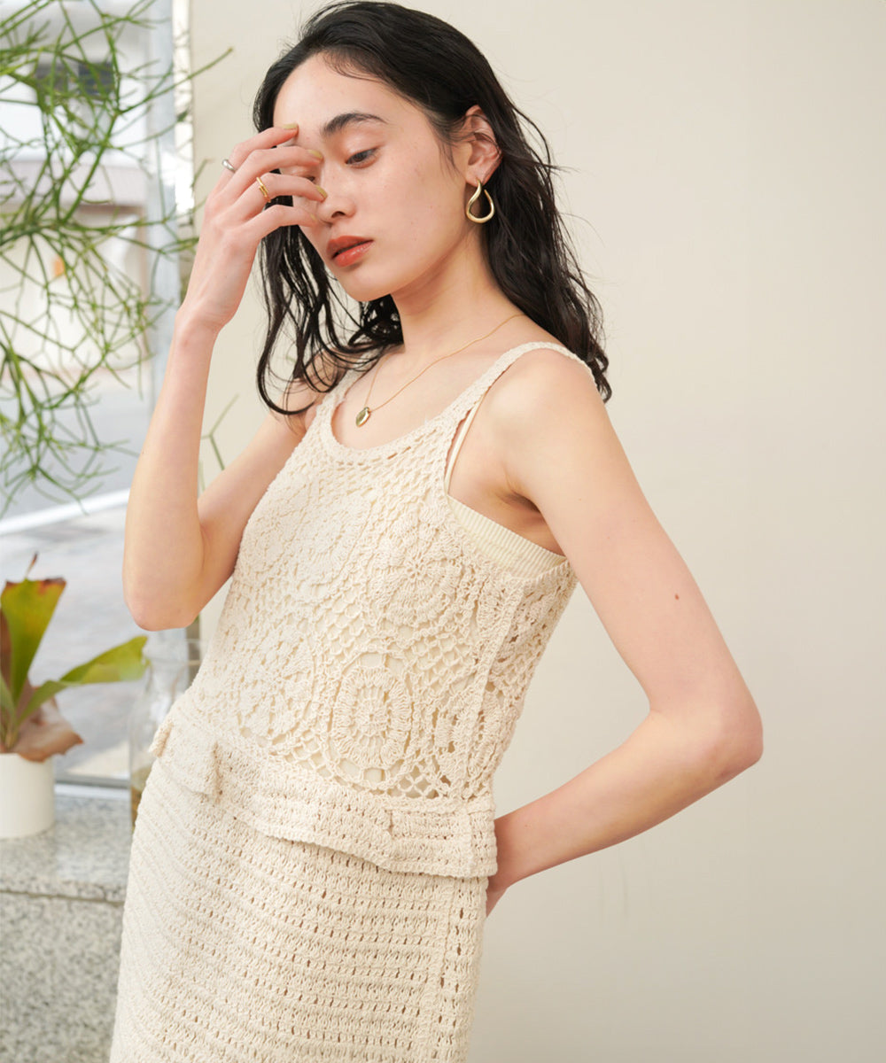 【S・Mサイズ展開】クロシェペプラムミックス編みワンピース