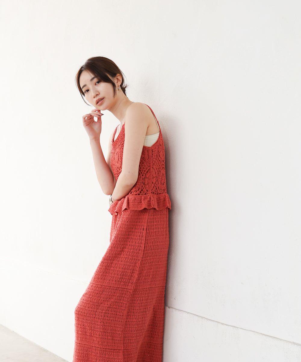 【S・Mサイズ展開】クロシェペプラムミックス編みワンピース