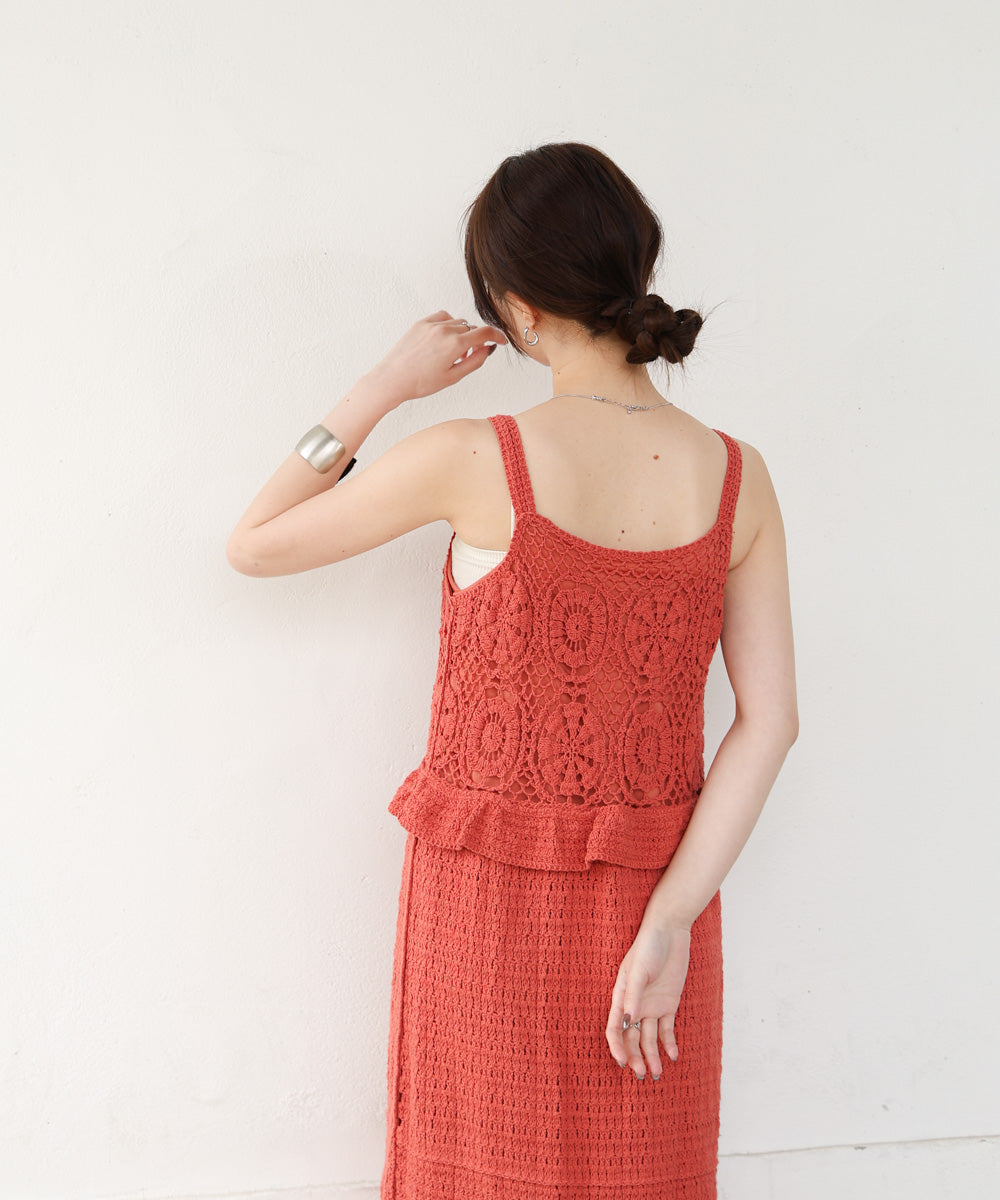 【S・Mサイズ展開】クロシェペプラムミックス編みワンピース