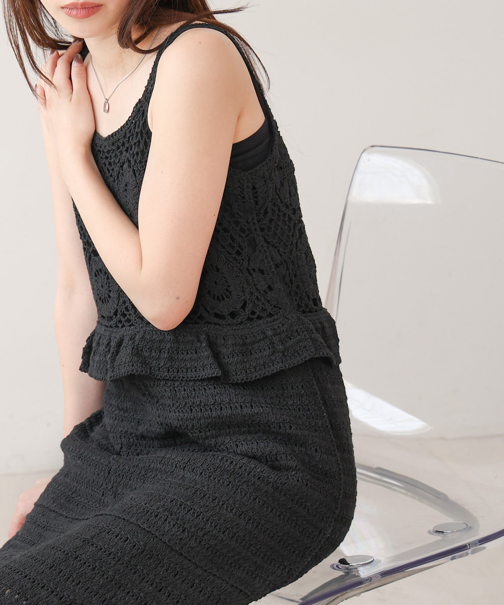 【S・Mサイズ展開】クロシェペプラムミックス編みワンピース