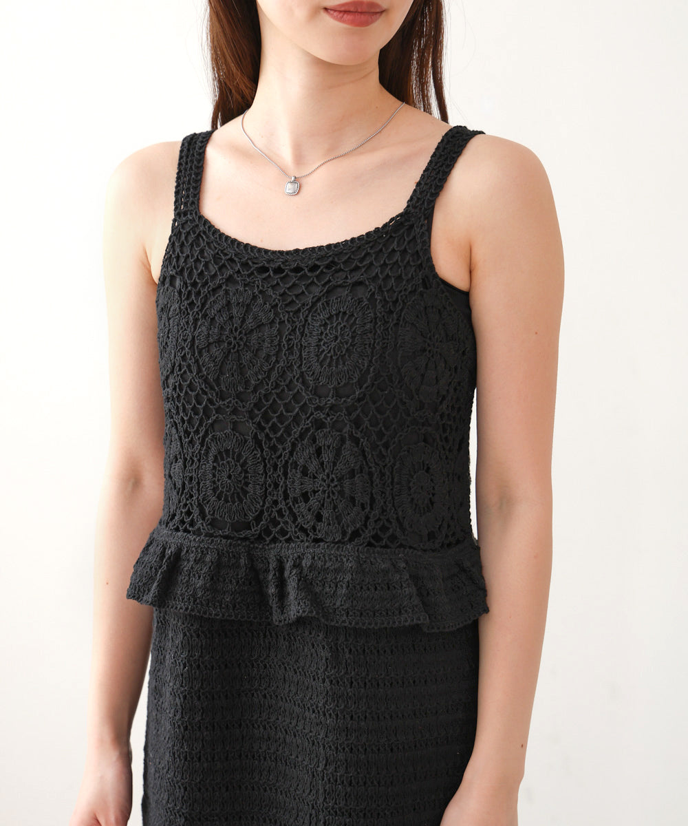 【S・Mサイズ展開】クロシェペプラムミックス編みワンピース