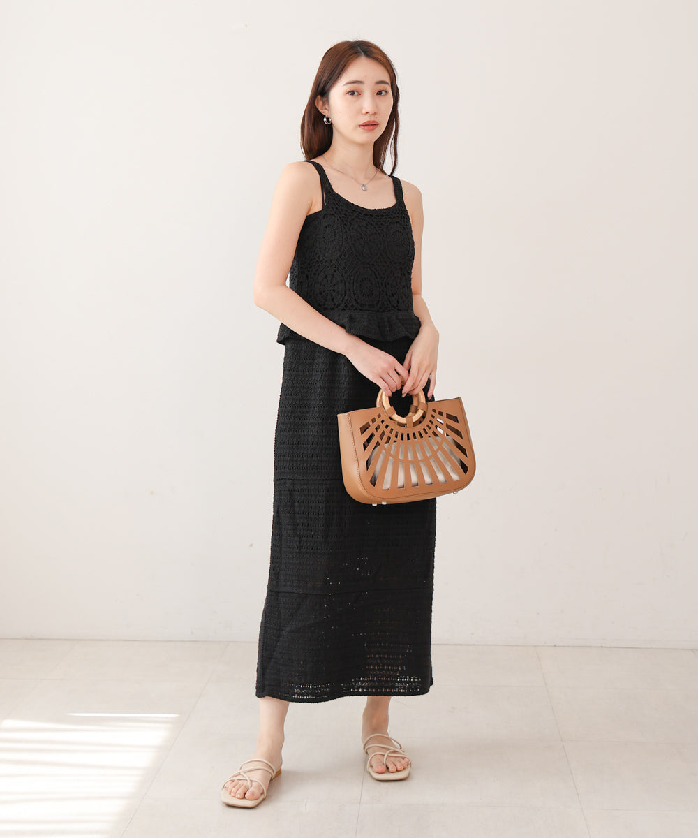 【S・Mサイズ展開】クロシェペプラムミックス編みワンピース