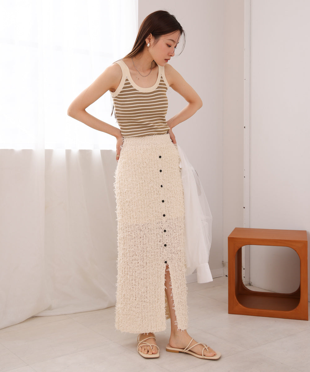 【LOOK掲載/2025SS】チュールリボンヤーン2WAYサマーニットスカート