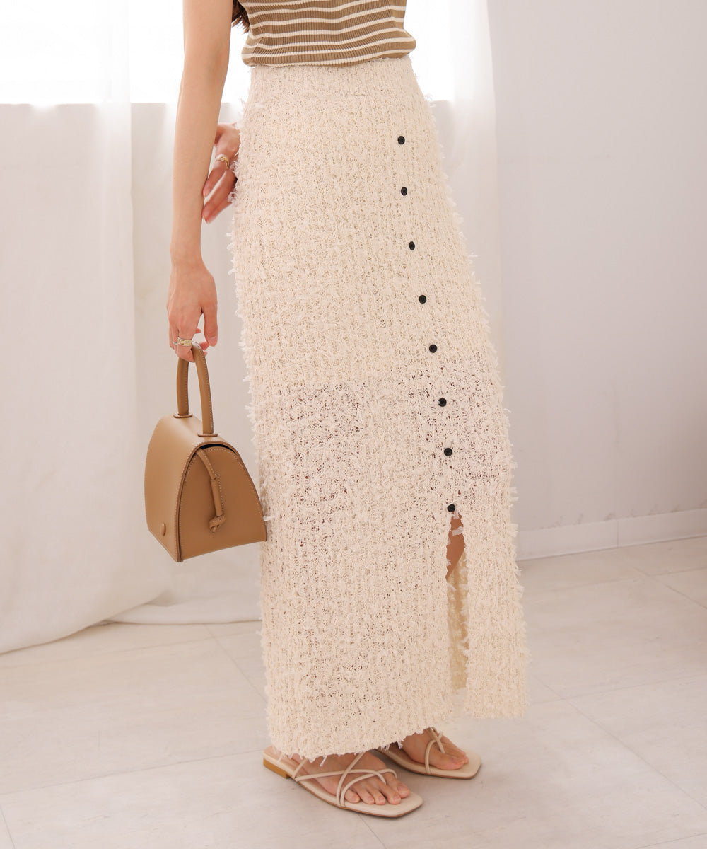 【LOOK掲載/2025SS】チュールリボンヤーン2WAYサマーニットスカート