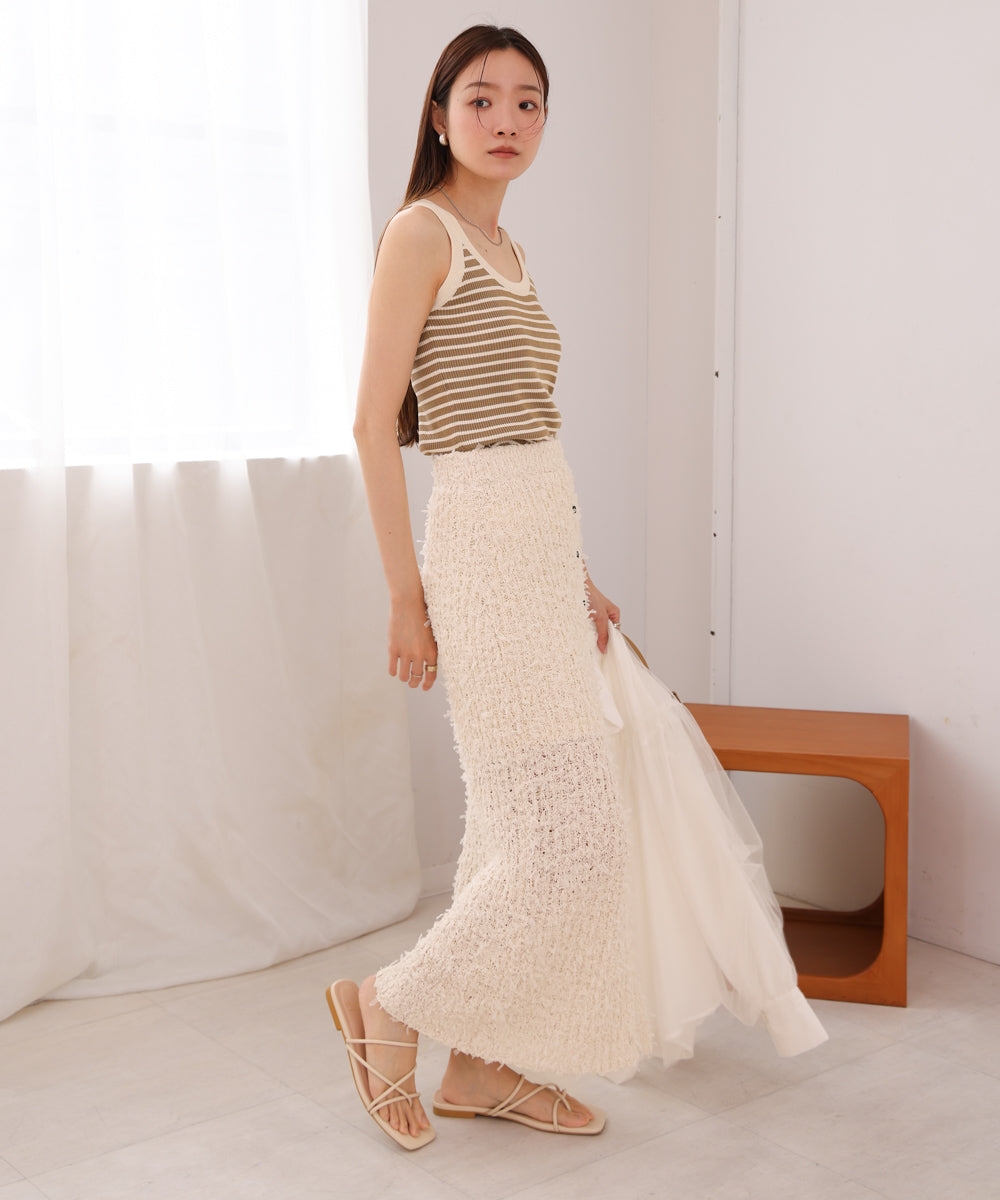 【LOOK掲載/2025SS】チュールリボンヤーン2WAYサマーニットスカート