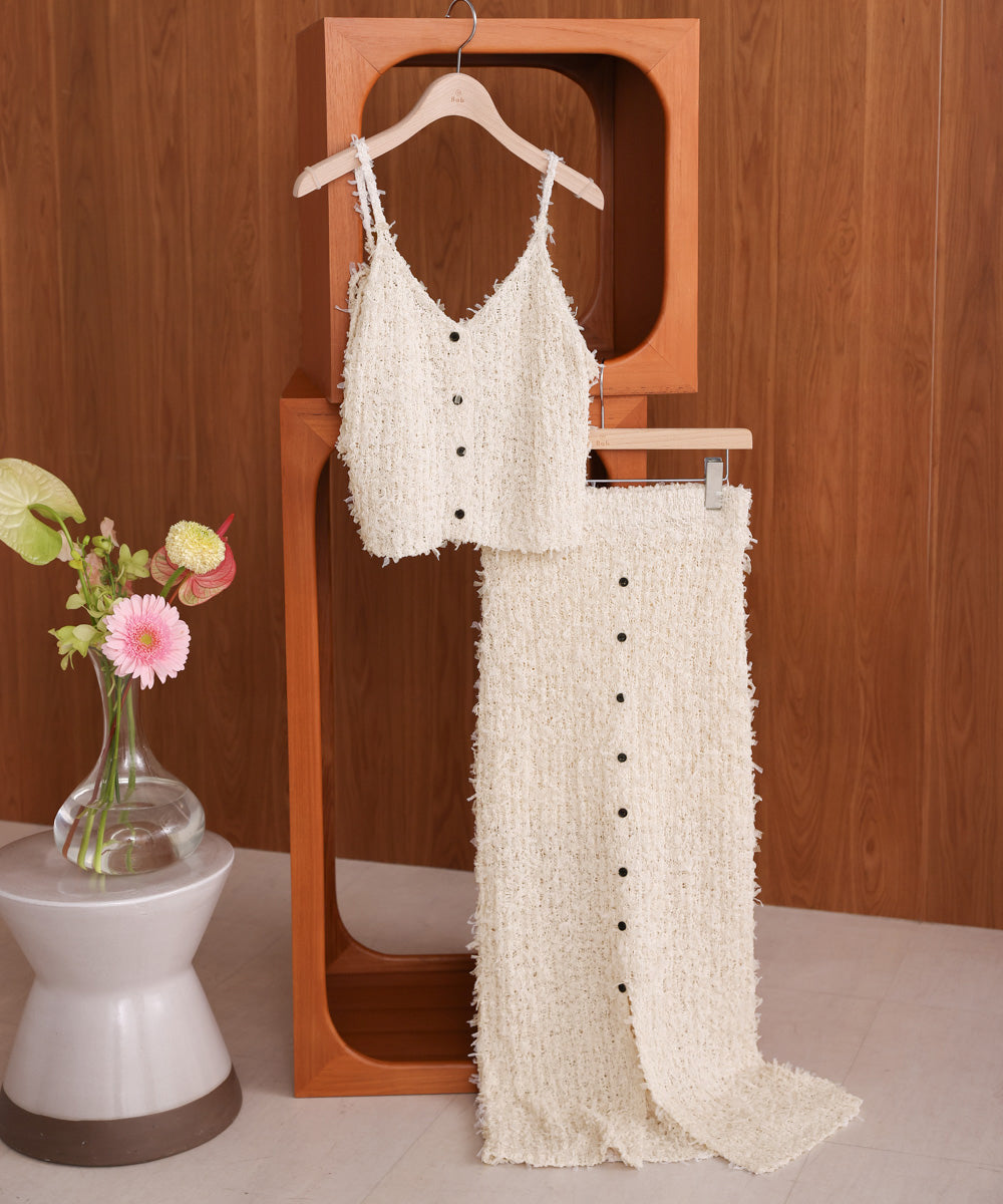 【LOOK掲載/2025SS】チュールリボンヤーン2WAYサマーニットスカート