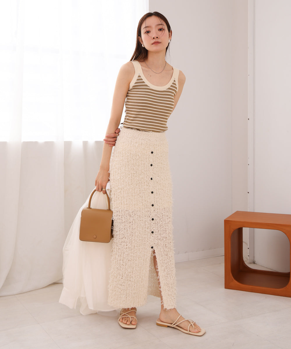 【LOOK掲載/2025SS】チュールリボンヤーン2WAYサマーニットスカート