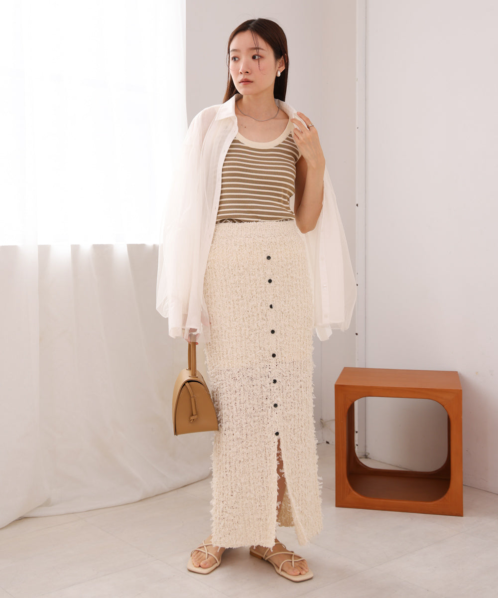 【LOOK掲載/2025SS】チュールリボンヤーン2WAYサマーニットスカート