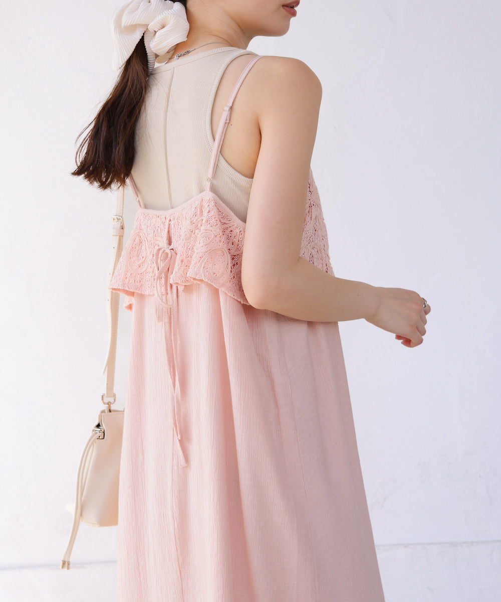 【S・Mサイズ展開】コード刺繍使いキャミワンピース