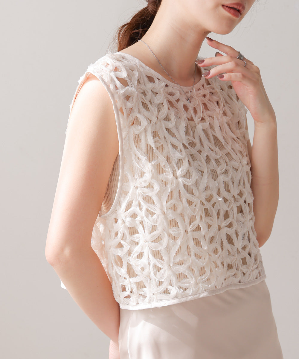 前後2WAYフラワーレースベスト