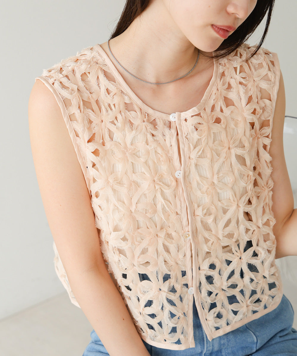 前後2WAYフラワーレースベスト