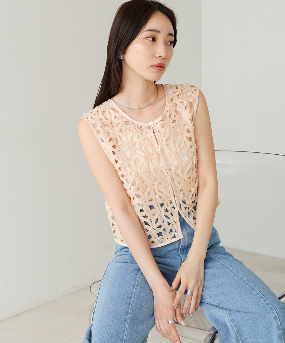 前後2WAYフラワーレースベスト