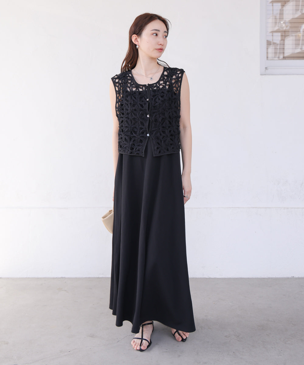 前後2WAYフラワーレースベスト