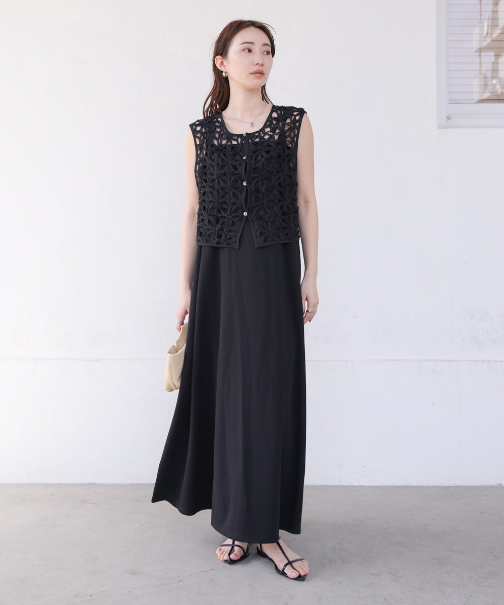 前後2WAYフラワーレースベスト