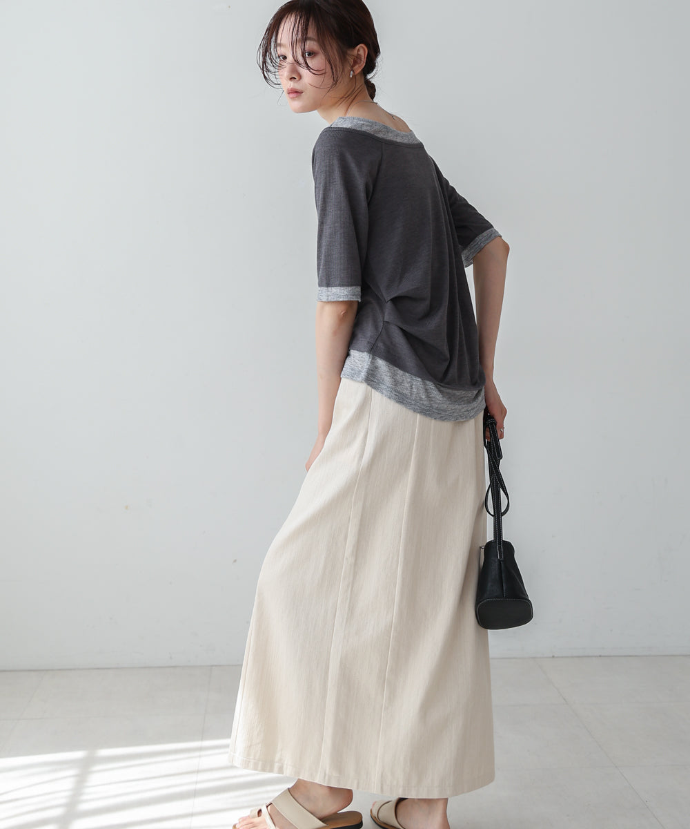 レイヤードオフショル風カットトップス