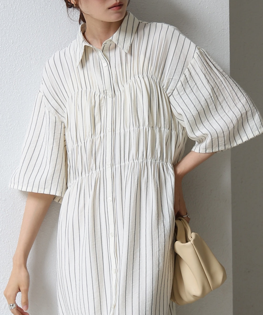 【S・Mサイズ展開】ビスチェ風シャツワンピース