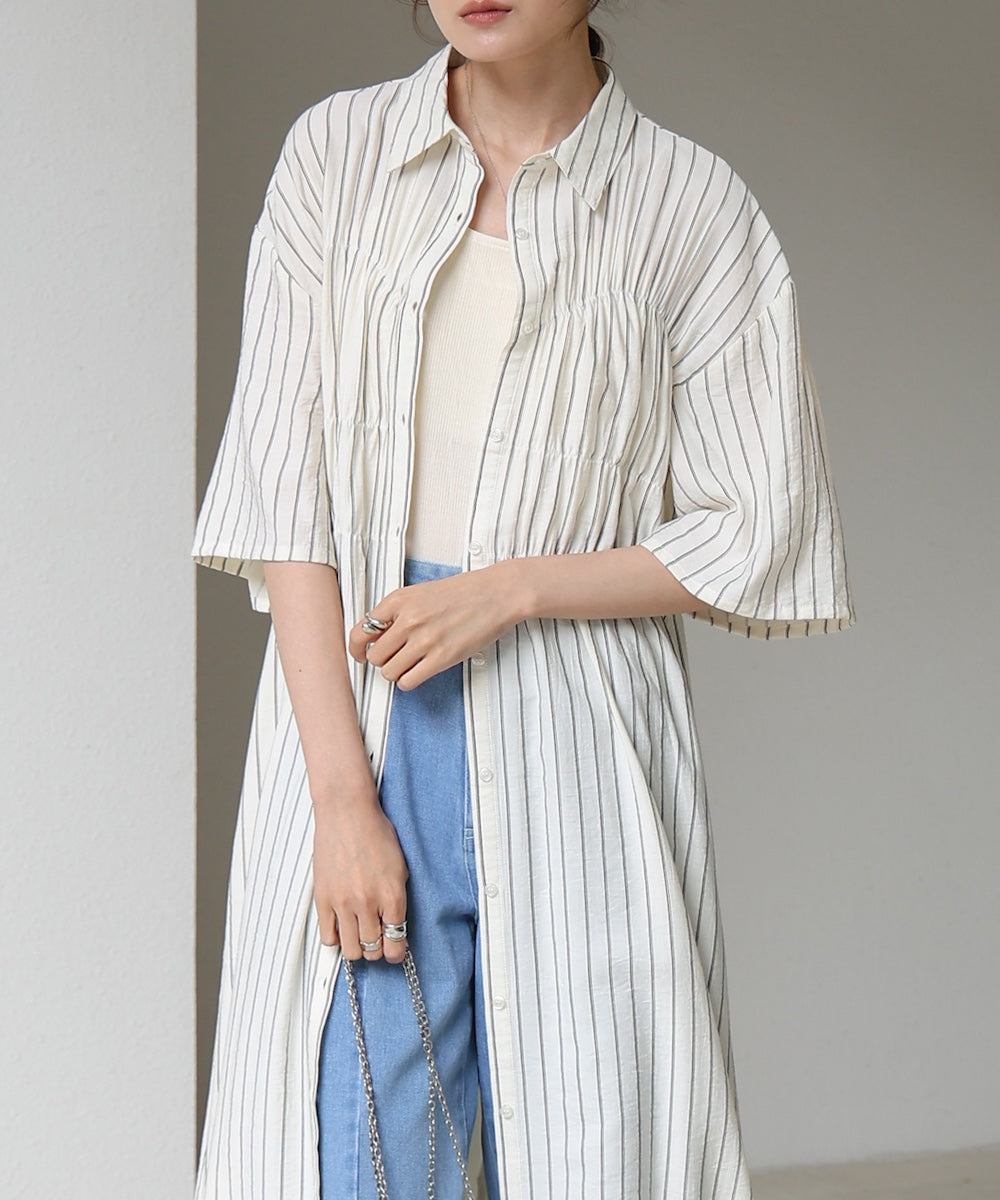 【S・Mサイズ展開】ビスチェ風シャツワンピース