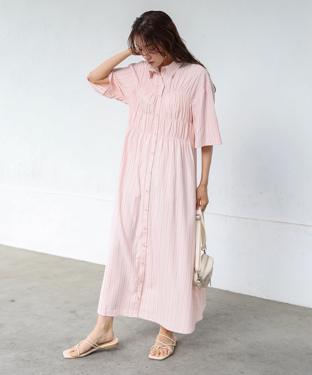 【S・Mサイズ展開】ビスチェ風シャツワンピース