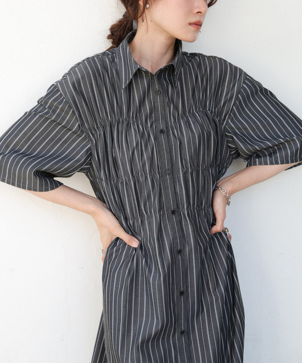 【S・Mサイズ展開】ビスチェ風シャツワンピース