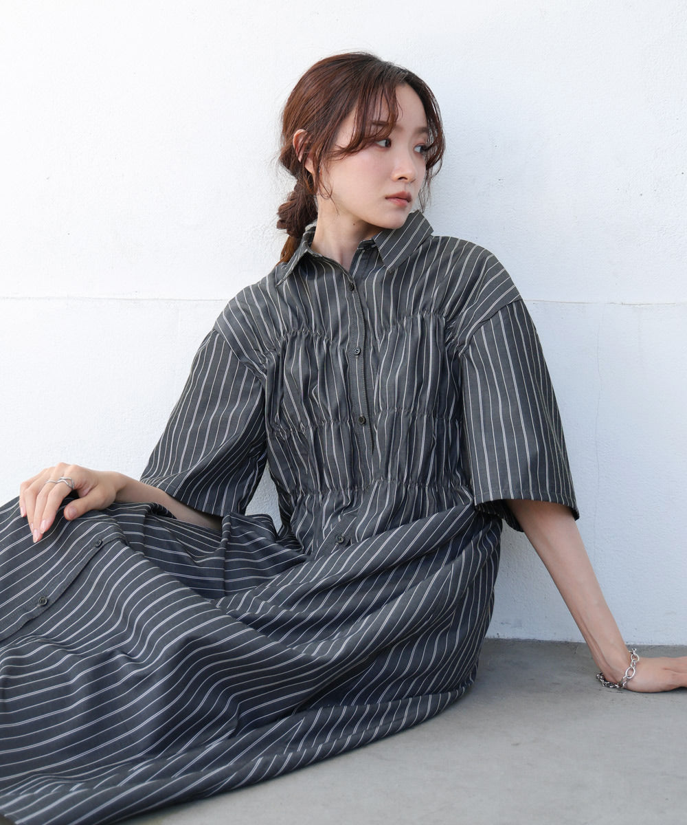 【S・Mサイズ展開】ビスチェ風シャツワンピース