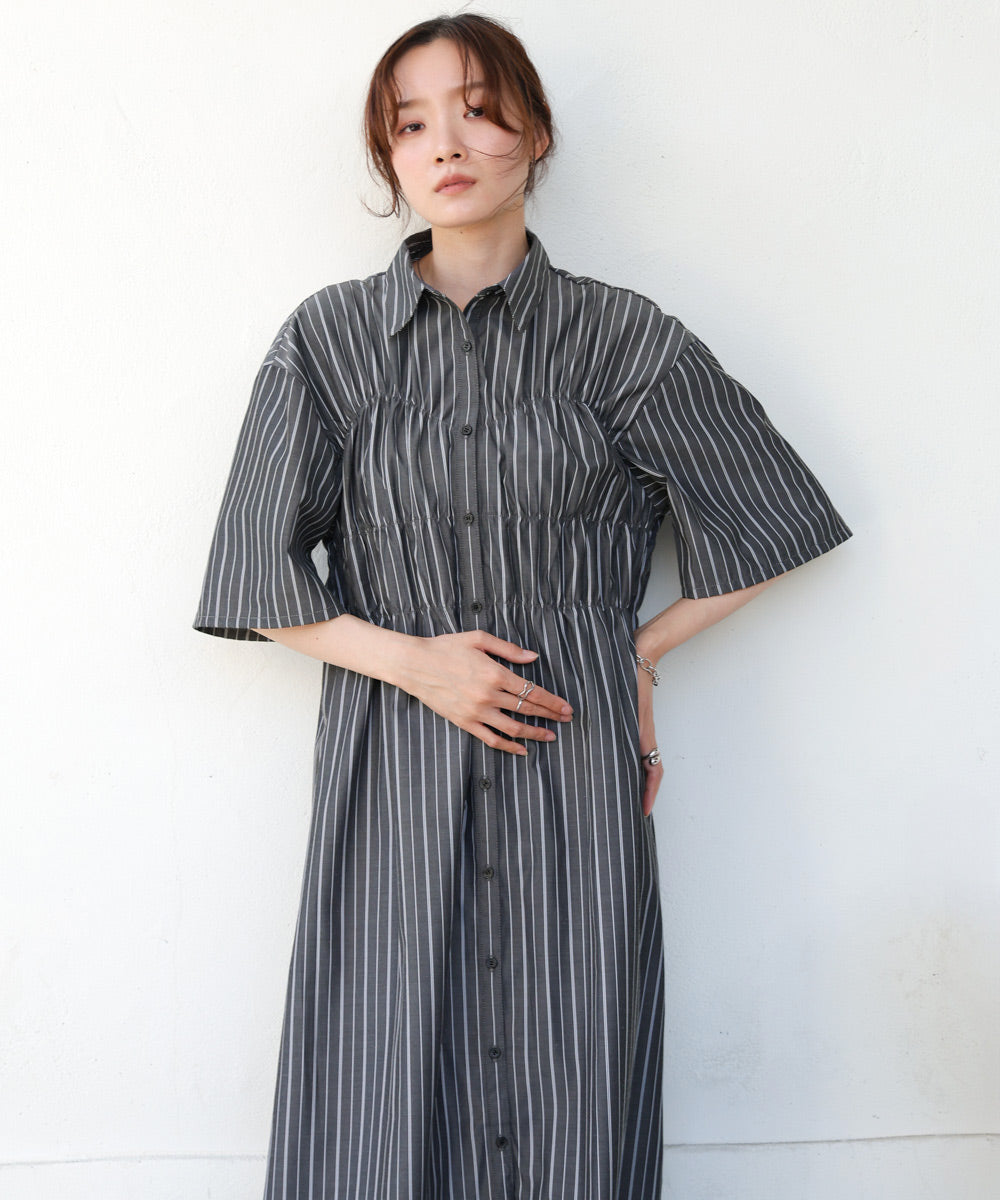 【S・Mサイズ展開】ビスチェ風シャツワンピース