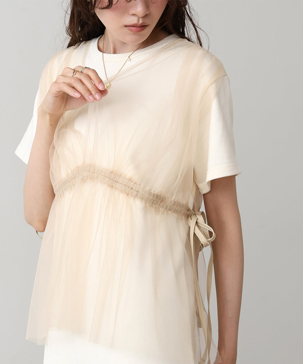 【S・Mサイズ展開】チュールドッキングスウェットワンピース