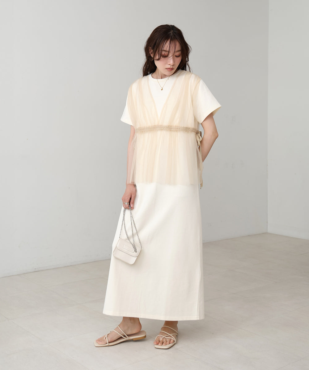 【S・Mサイズ展開】チュールドッキングスウェットワンピース