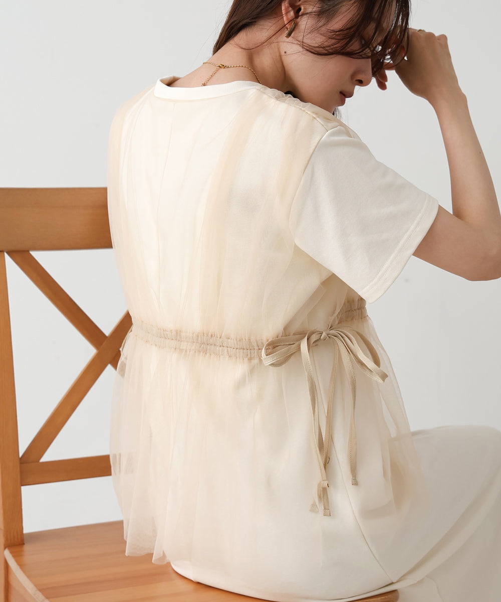 【S・Mサイズ展開】チュールドッキングスウェットワンピース