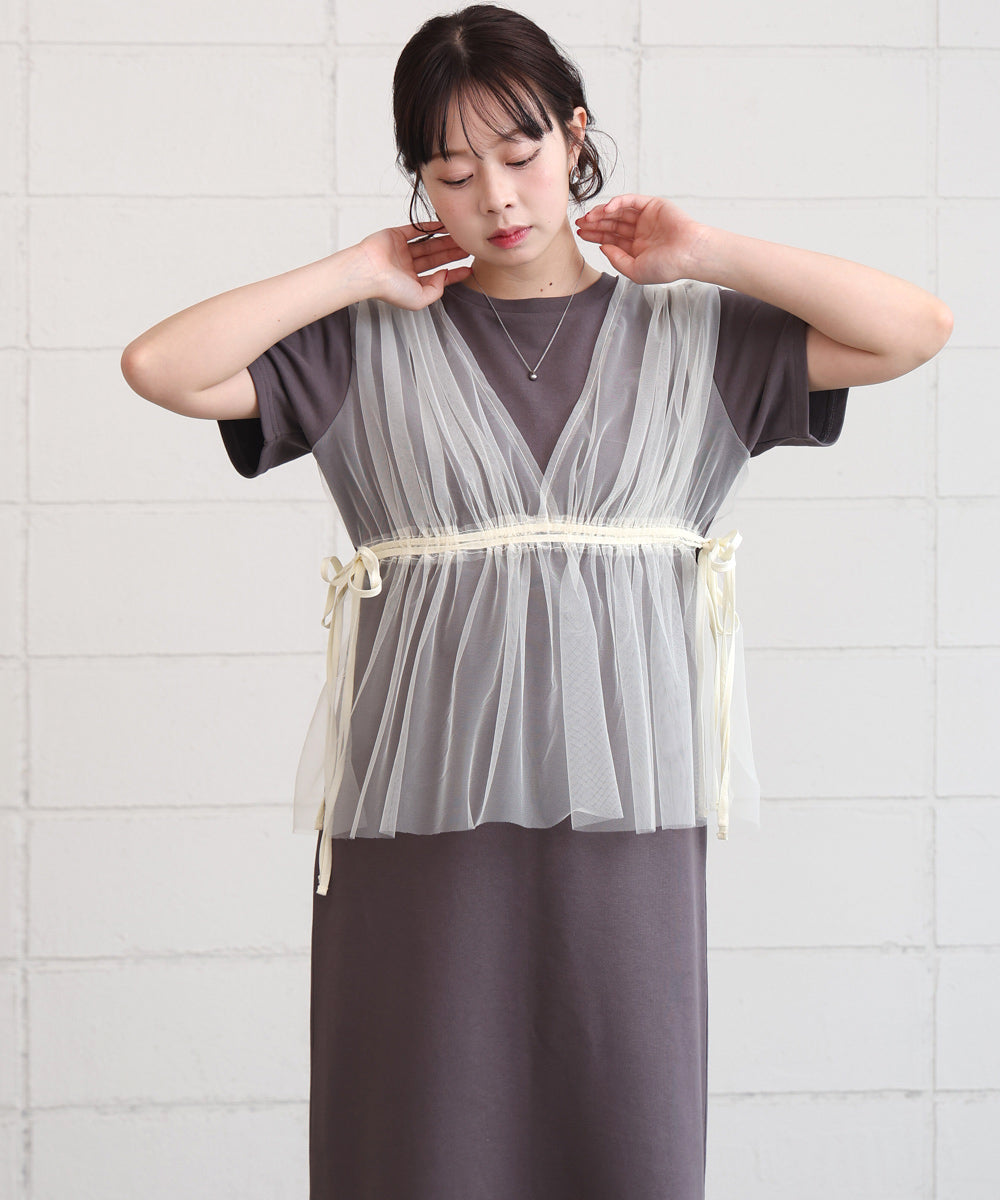 【S・Mサイズ展開】チュールドッキングスウェットワンピース