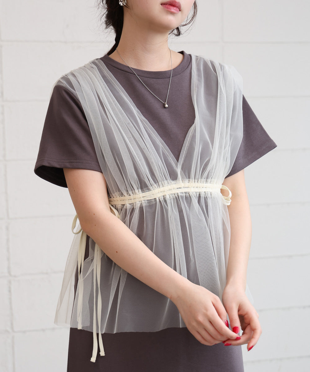 【S・Mサイズ展開】チュールドッキングスウェットワンピース