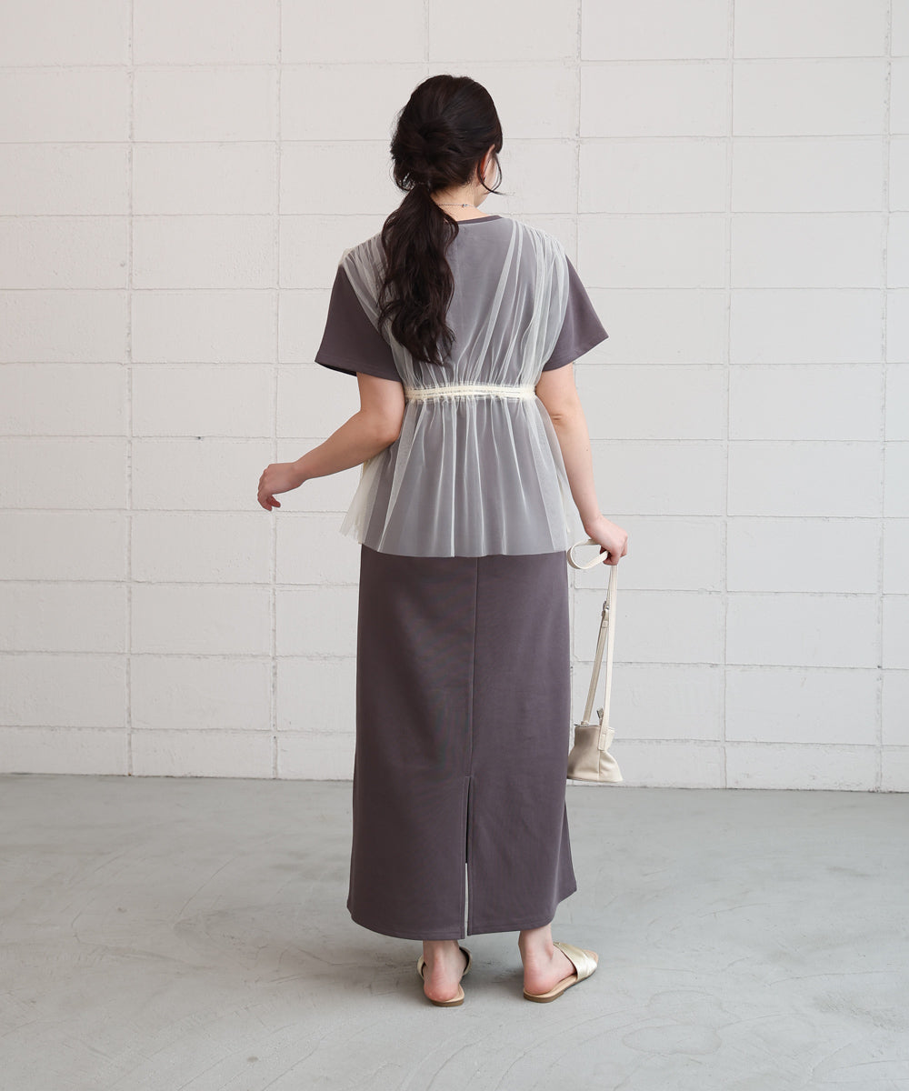 【S・Mサイズ展開】チュールドッキングスウェットワンピース