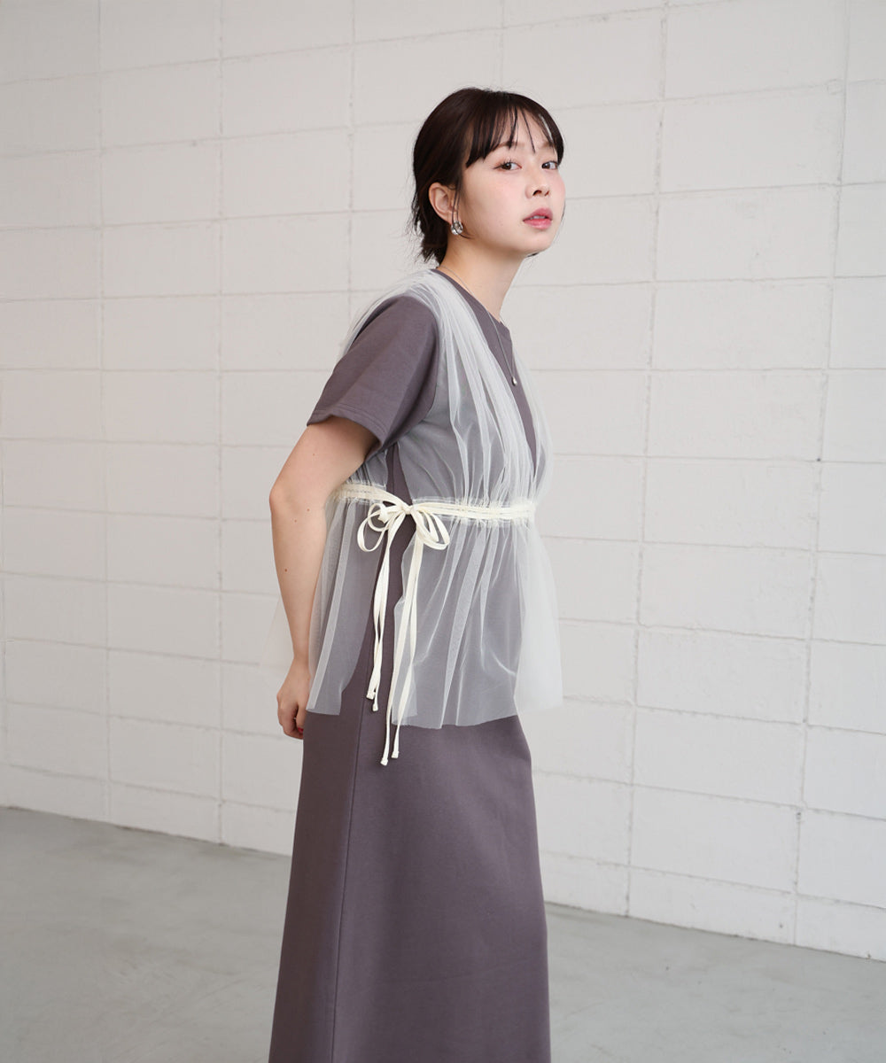 【S・Mサイズ展開】チュールドッキングスウェットワンピース