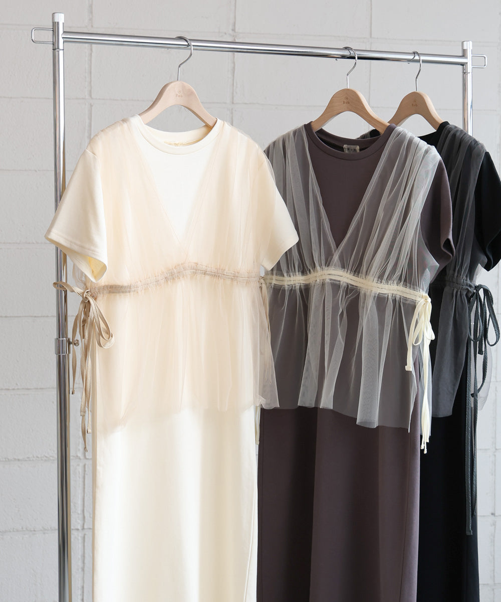 【S・Mサイズ展開】チュールドッキングスウェットワンピース
