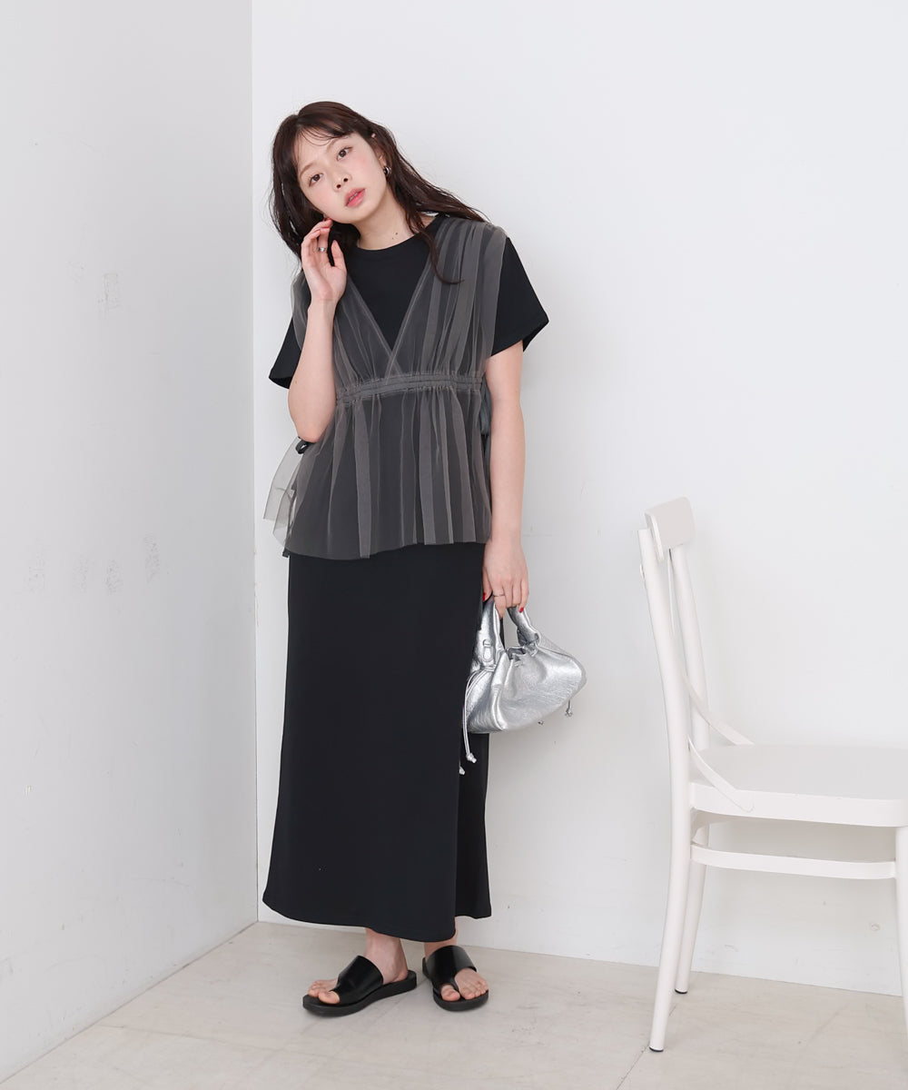 【S・Mサイズ展開】チュールドッキングスウェットワンピース