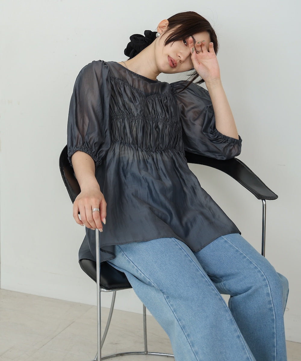 ビスチェ風シアーペプラムブラウス