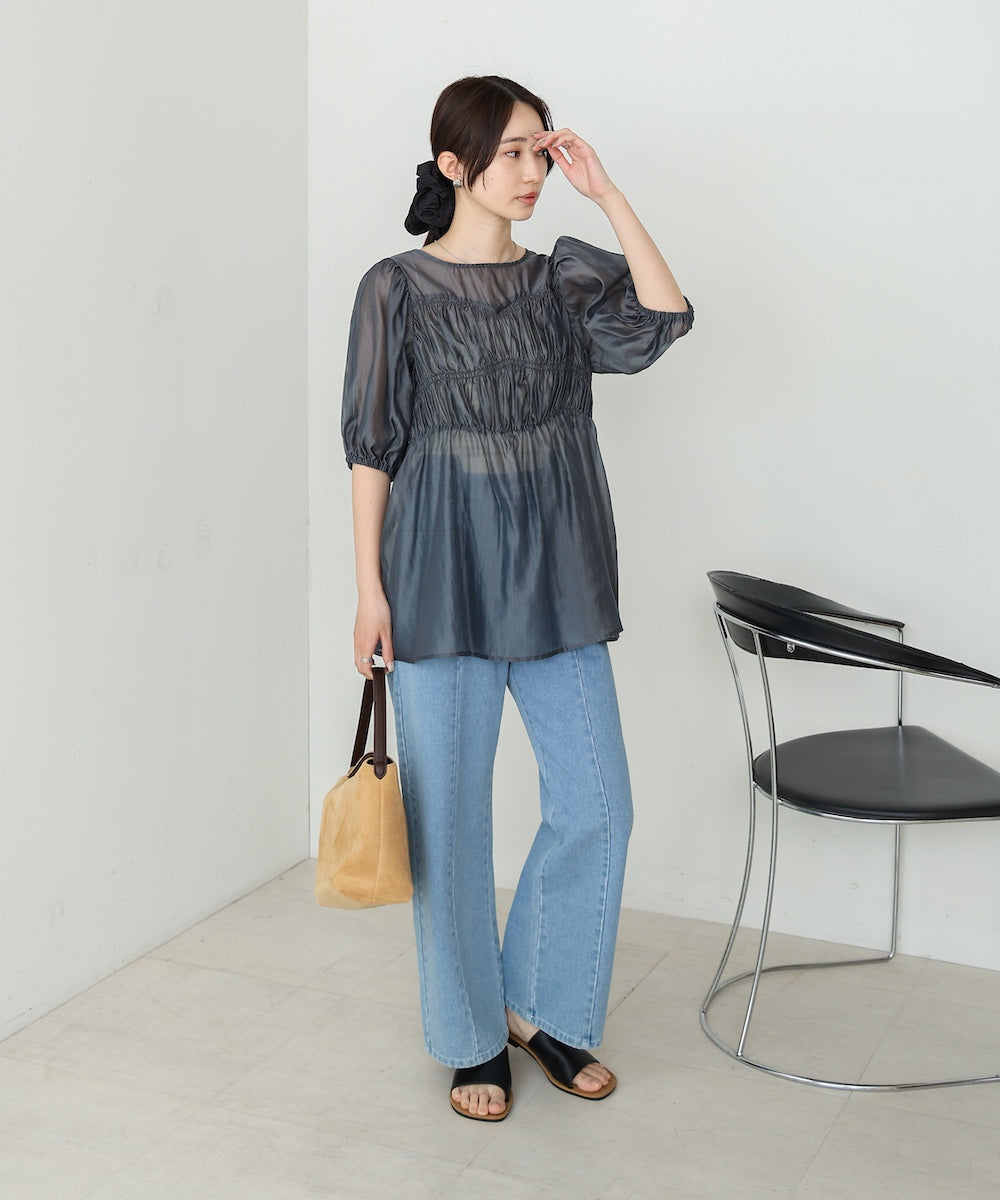 ビスチェ風シアーペプラムブラウス