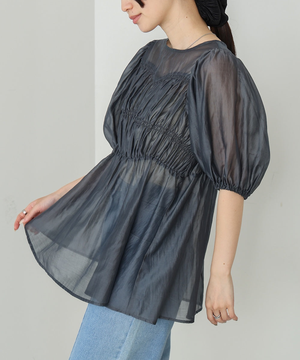 ビスチェ風シアーペプラムブラウス