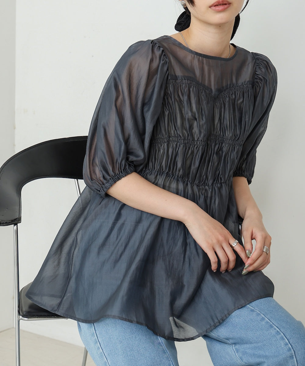 ビスチェ風シアーペプラムブラウス