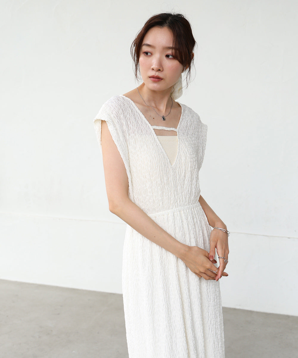 【選べる】【低身長向けサイズあり】前後2WAYウェーブ柄シュシュ付ワンピース・オールインワン