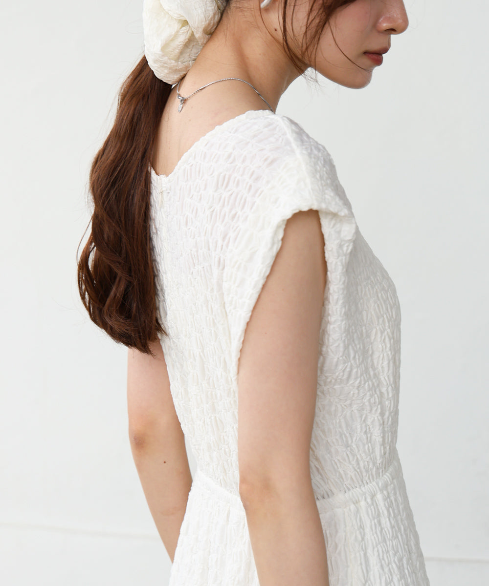 【選べる】【低身長向けサイズあり】前後2WAYウェーブ柄シュシュ付ワンピース・オールインワン