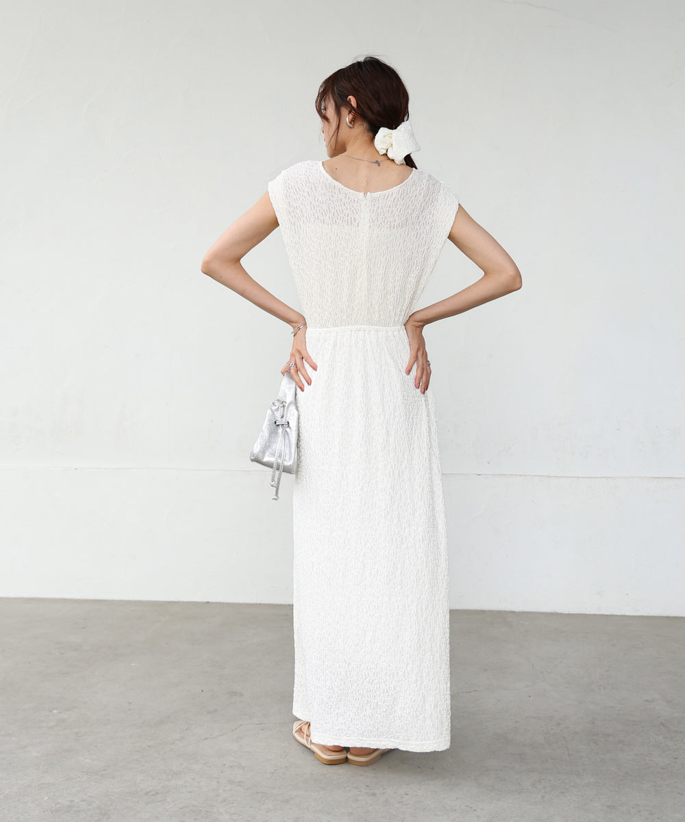 【選べる】【低身長向けサイズあり】前後2WAYウェーブ柄シュシュ付ワンピース・オールインワン