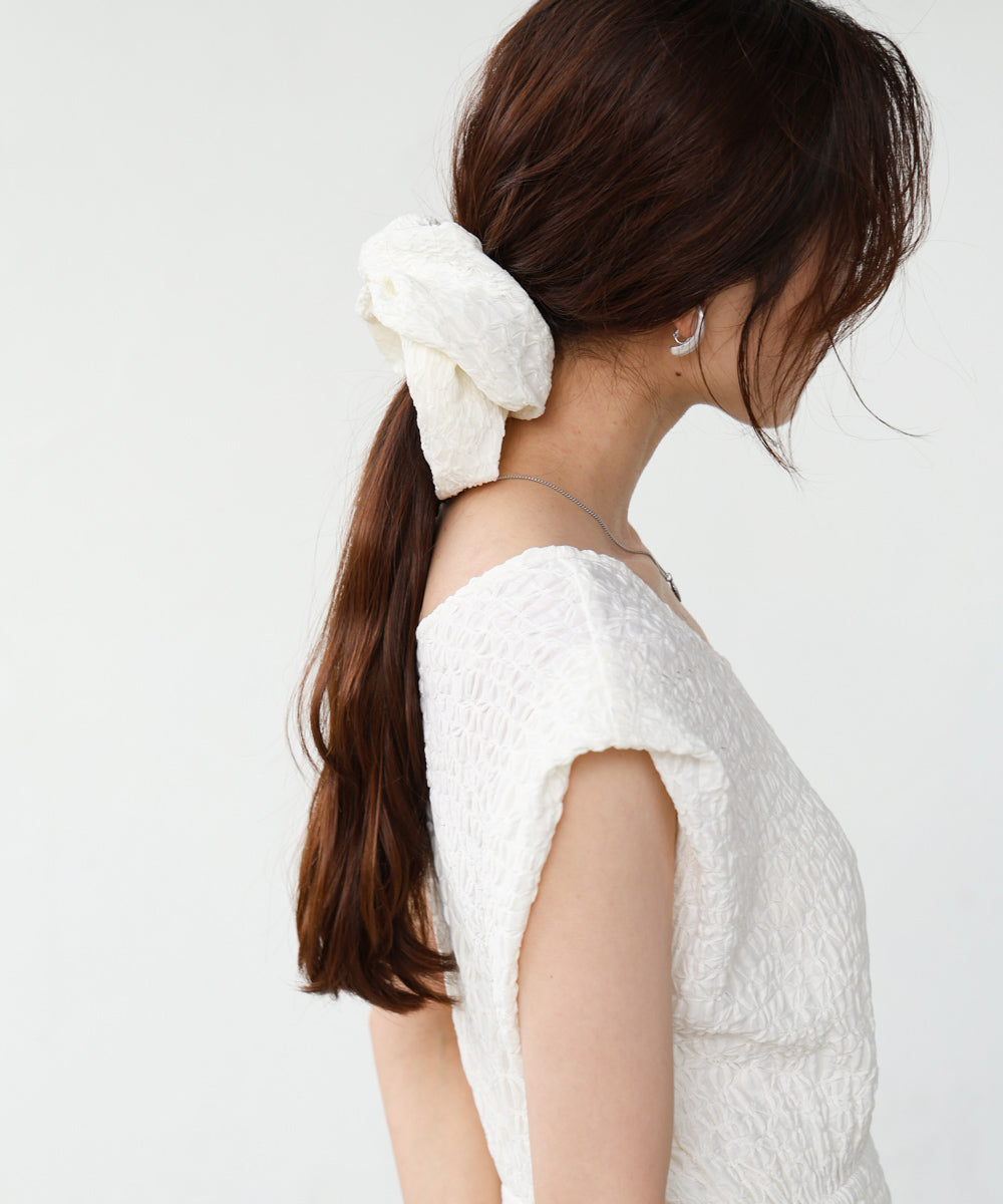 【選べる】【低身長向けサイズあり】前後2WAYウェーブ柄シュシュ付ワンピース・オールインワン