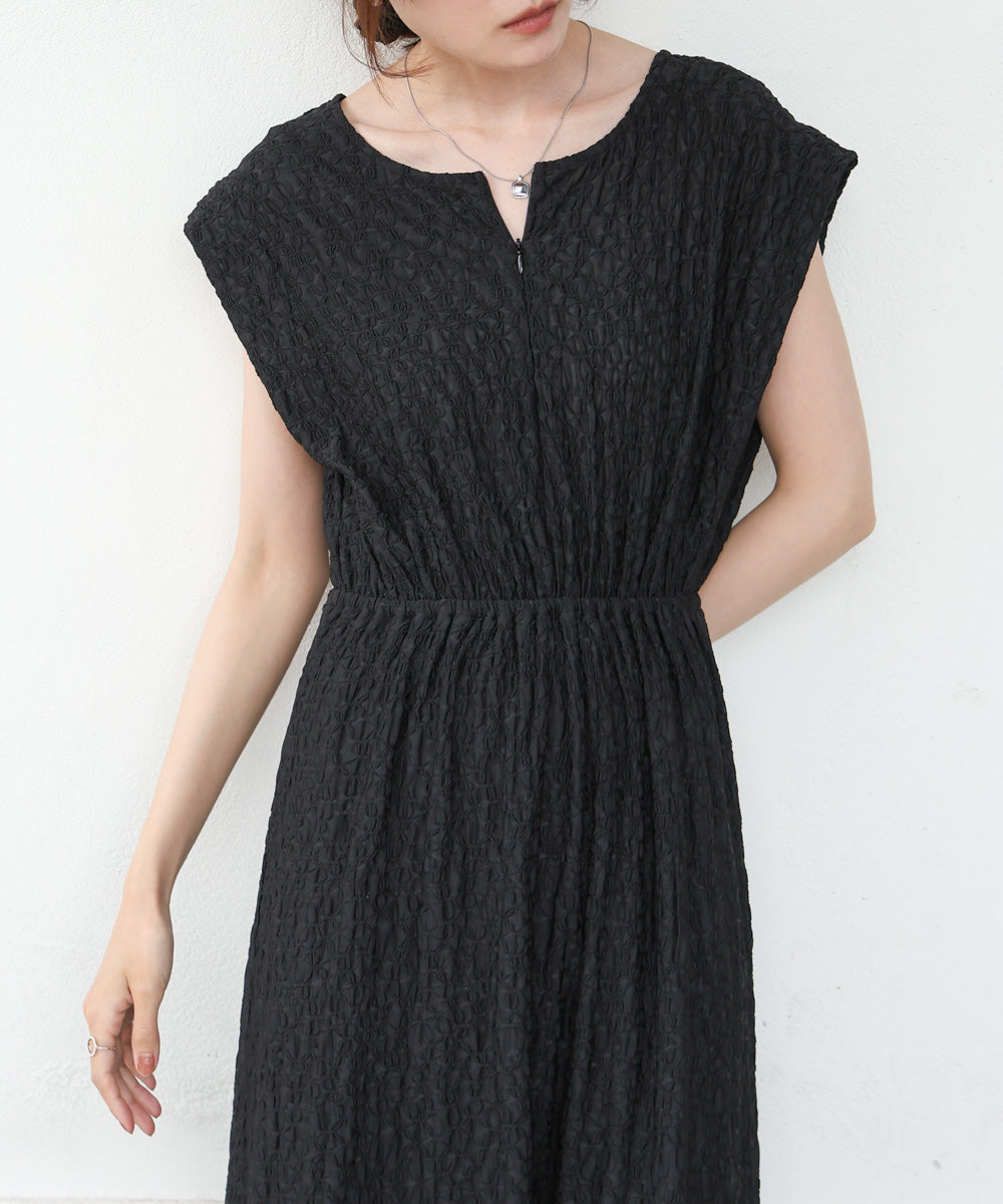 【選べる】【低身長向けサイズあり】前後2WAYウェーブ柄シュシュ付ワンピース・オールインワン