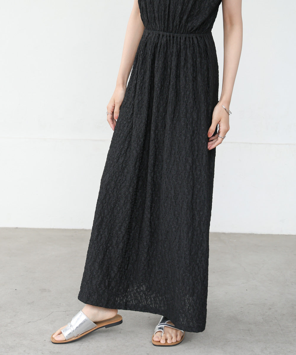 【選べる】【低身長向けサイズあり】前後2WAYウェーブ柄シュシュ付ワンピース・オールインワン