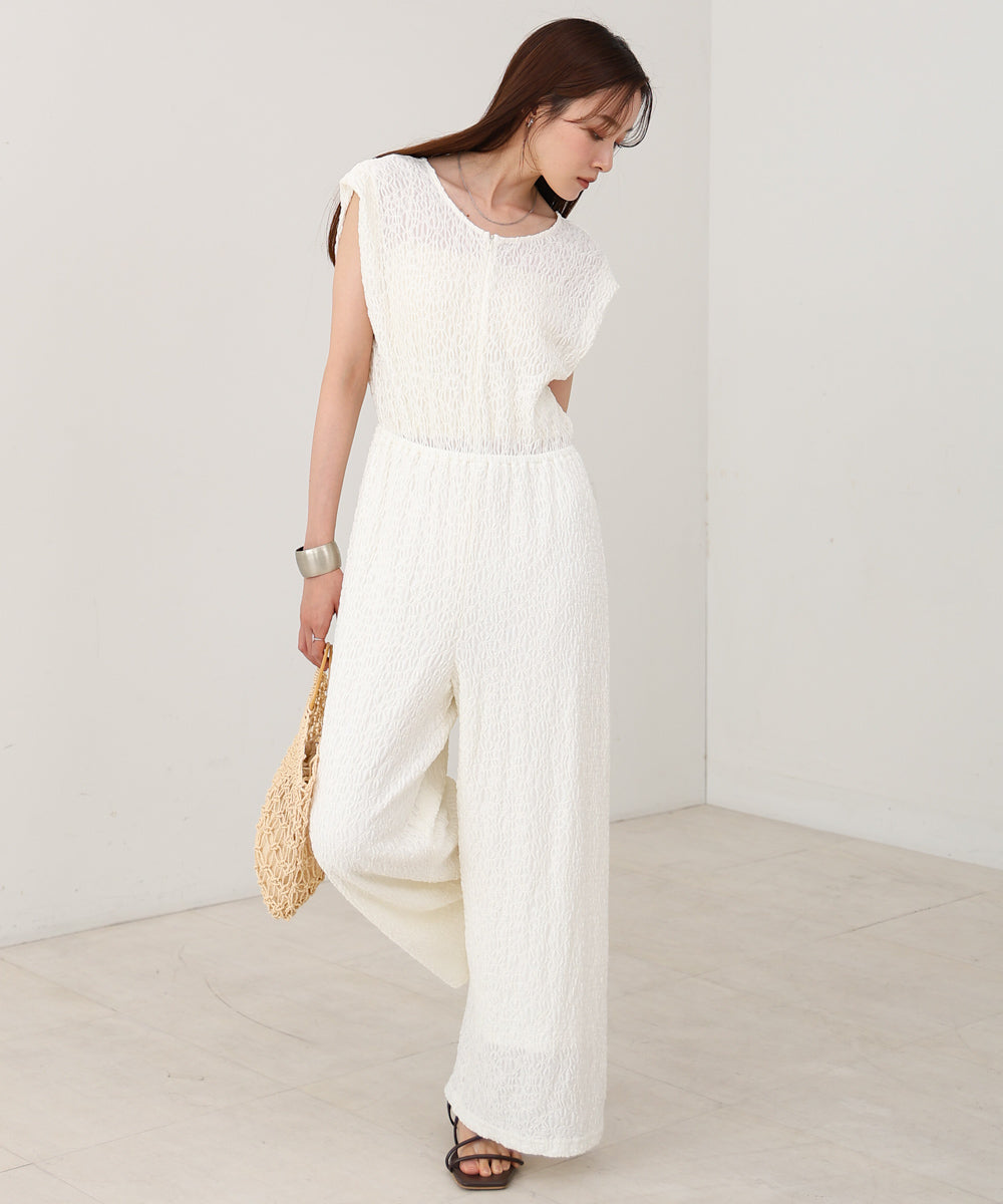 【選べる】【低身長向けサイズあり】前後2WAYウェーブ柄シュシュ付ワンピース・オールインワン