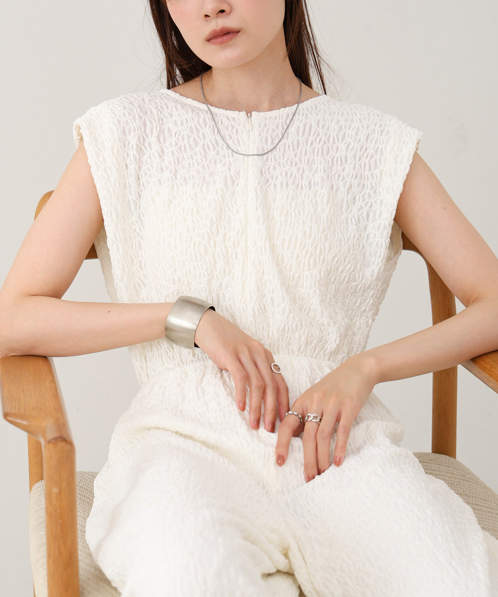 【選べる】【低身長向けサイズあり】前後2WAYウェーブ柄シュシュ付ワンピース・オールインワン