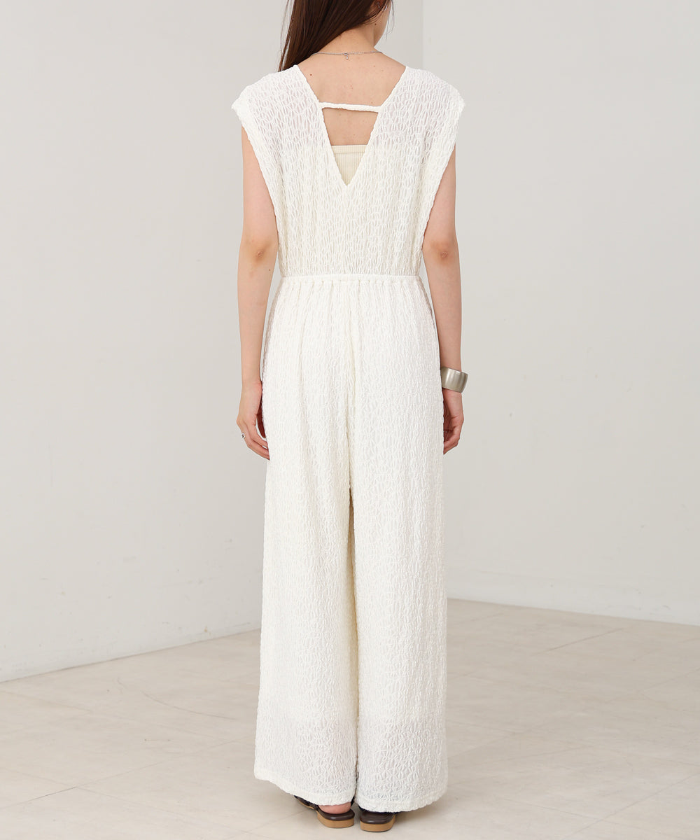 【選べる】【低身長向けサイズあり】前後2WAYウェーブ柄シュシュ付ワンピース・オールインワン