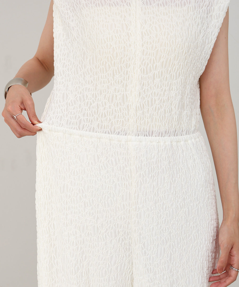 【選べる】【低身長向けサイズあり】前後2WAYウェーブ柄シュシュ付ワンピース・オールインワン