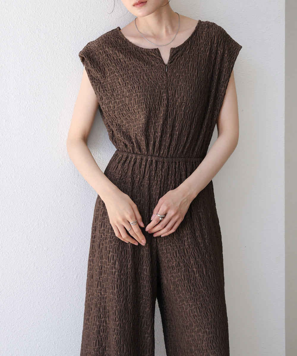 【選べる】【低身長向けサイズあり】前後2WAYウェーブ柄シュシュ付ワンピース・オールインワン