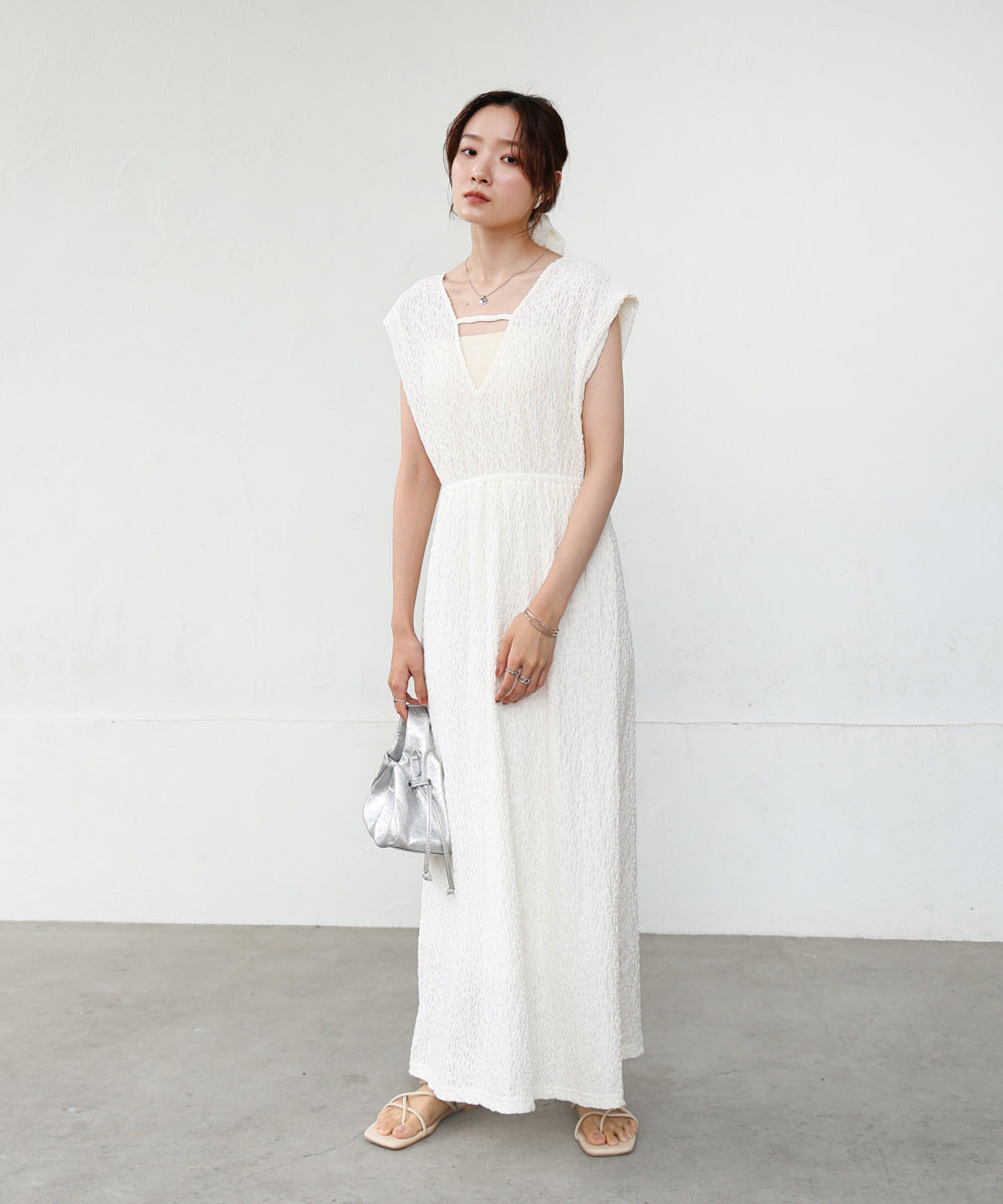 【選べる】【低身長向けサイズあり】前後2WAYウェーブ柄シュシュ付ワンピース・オールインワン